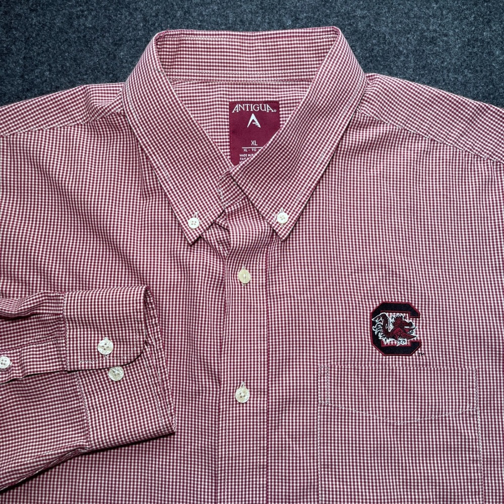 Antigua Button Down Mens XL Garnet Gingham South Carolina Gamecocks Shirt